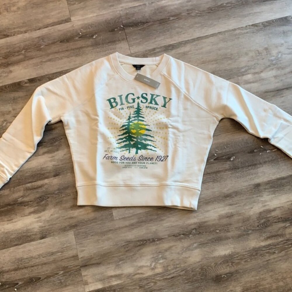 NEW J Crew Big Sky Pine Tree Farm Cotton Terry Sweatshirt XS NWT
